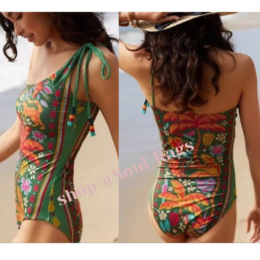 FARM Rio Green Floral One-Piece Swimsuit